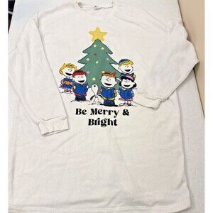 Peanuts Snoopy Nightgown Sleep Shirt Sweatshirt Womens Juniors XL Christmas